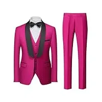costume 3 pièces pour homme avec blazer, gilet et pantalon, coupe ajustée, costume de mariage, rose, 6x-large