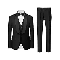 costume 3 pièces pour homme avec blazer, gilet et pantalon, coupe ajustée, costume de mariage, noir , l