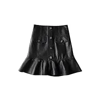 celebrity mini jupe en cuir pour femme 100 % peau de mouton feuille de lotus swing fishtail saia mujer bordeaux sexy jupe courte enveloppante, noir , 44