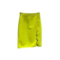 jupe midi taille haute pour femme vintage coréenne en cuir véritable crayon jupe streetwear sexy, jaune citron, 48