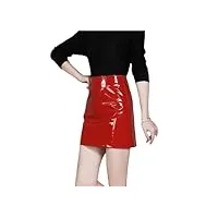 mini jupe sexy en cuir verni brillant taille haute pour femme, rouge, 48