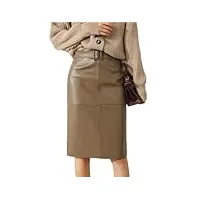 jupe mi-longue en cuir véritable avec fesses taille haute pour femme - robe mi-longue polyvalente en peau de mouton, kaki, 44