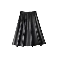 haitpant jupe d'hiver en cuir véritable pour femme, ligne a, simple, grand ourlet plissé, robe longue, noir , 44
