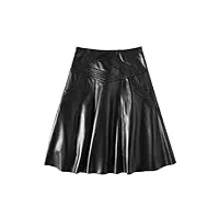 jupe midi en cuir véritable taille haute pour femme - jupe plissée longue noire - grande taille, noir , 52