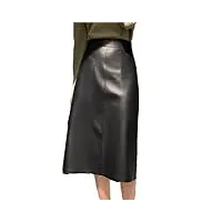 jupe en cuir véritable pour femme - taille haute - vintage - a-line - 70 cm - longue - simple - maxi robe longueur ras du sol, noir , 48