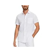iclosam chemise lin homme manches courtes Été chemises casual coton chemisette homme ete de couleur unie avec poche coupe classique
