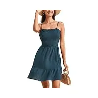 cupseh mini robe d'été décontractée sans manches avec bretelles spaghetti et volants pour femme, bleu, xl