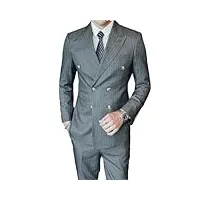 ensemble 2 pièces pour homme (blazer + pantalon) - costume formel à double boutonnage - robe de mariée - costume à carreaux - pour fête de marié, gris 1, l