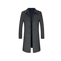 imosei manteau laine， trench-coat long épais en laine d'hiver for hommes, manteau chaud d'hiver décontracté, grande taille, caban m-4xl (color : gris, size : xxxl)