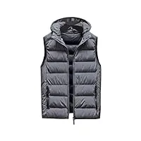 zdjswj veste d'hiver sans manches pour homme loisirs travail sport randonnée gilet veste à capuche d'hiver rembourrée matelassée extérieure (gris,10xl)
