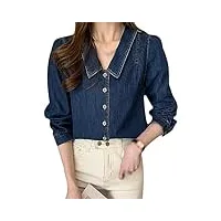 vkeid chemise en jean rétro pour femmes, col pointu, manches longues, ample, section courte, haut, printemps et automne