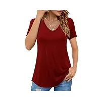 starybirds t-shirt d'été à manches courtes pour femme - col en v - tunique longue unie, rouge, taille xl