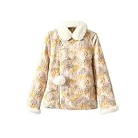 mafsmjp manteau d'hiver en coton pour femme, col de poupée à revers jaune chrysanthème jacquard matelassé mince manteau court, h1., m