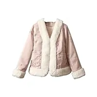 mafsmjp manteau court d'hiver chaud matelassé avec bords en fourrure, élégant col en v, coupe ajustée en coton, b1., s