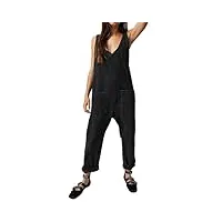 minetom salopette en jean pour femme col en v droite salopette décontractée en denim avec poches jumpsuit en denim streetwear a noir xxl