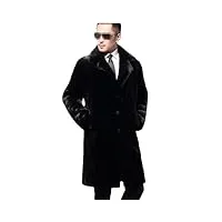 manteau long en fourrure pour homme - manteau d'hiver chaud - veste ample et décontractée - coupe-vent, noir , l
