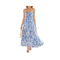 grace karin robe longue à bretelles spaghetti pour femme - motif floral - dos nu, bleu/fleur, m