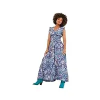 joe browns boutique robe d'été maxi imprimée marocaine à taille froncée en v profond, bleu, 46 femme