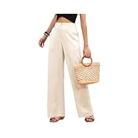 heekpek pantalon fluide femme ete en lin casual ample léger pantalon avec poches pantalon large chic et elegant solide couleur, beige, m