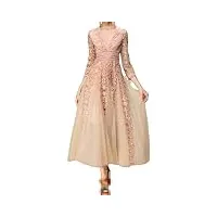 erfmfkl robe longue à col en v et dentelle rose avec motif fleurs brodées vintage, p, xxl