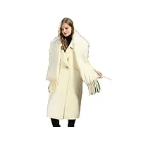 manteaux en mélange de laine pour femmes manteau long et ample véritable scraf couleur unie vêtements d'extérieur automne et hiver white m