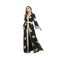 lot de 2 robes abaya pour femme avec dorures - caftan ouvert sur le devant et robes marocaines musulmanes, abaya noire, l