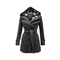 yming femmes hiver chaud mi-long manteau veste unie manteau en laine mélangée poches extérieur gris foncé s