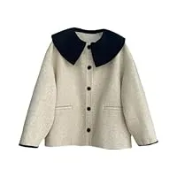 manteau en laine pour femme - manteau court à revers ample - couleur unie - simple boutonnage - manches longues, beige, m