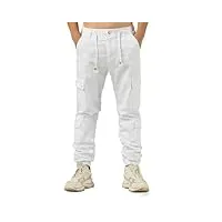 tony backer pantalon cargo homme léger en coton multipoches casual toile stretch matériel avec poches latérales 7905, blanc-05, 30