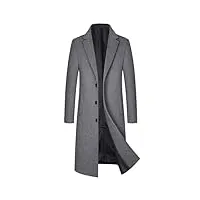 manteau en laine mélangée pour hommes pardessus mi-long entièrement doublé business casual épais chaud slim veste à simple boutonnage