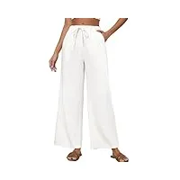 xnova pantalon femme en coton lin avec poches, pantalons large fluide décontractée, taille haute ample pants (blanc, xxl)