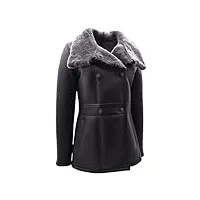 a1 fashion goods veste en peau de mouton véritable pour femme, noir, mi-longue, gris brisa shearling reefer manteau donna, noir , 44