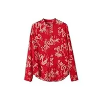 hangerfeng chemisier en soie pour femme motif dragon chinois imprimé col montant manches longues bouton rouge rétro top 115, rouge, taille m