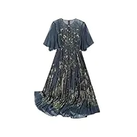 robe trapèze 100 % soie de mûrier pour femme, imprimé floral, manches évasées, robe de fête, gris, xxxl