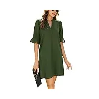 cmtop femmes robe tunique col en v demi-manches robe de à pour femmes longueur au genou casual respirant couleur unie l vert
