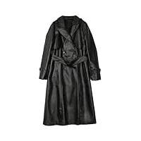 trench-coat long en similicuir marron printemps pour femmes à manches longues ceinture à double boutonnage automne mode manteau, noir , 3xl