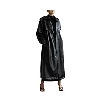 manteau trench extra long en similicuir pour femme, à manches longues, ceinture à double boutonnage, manteau tendance ample, noir , taille unique
