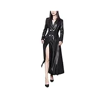 suwequest manteau long d'automne en similicuir pour femme à double boutonnage élégant et tendance à revers couleur unie, noir , 4xl