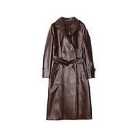 trench-coat long en similicuir marron printemps pour femmes à manches longues ceinture à double boutonnage automne mode manteau, marron, xxl