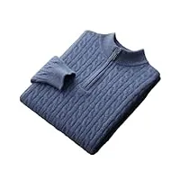 chandails en laine d'automne et d'hiver pour hommes, haut torsadé à col zippé, chemises basiques, pulls en tricot de grande taille, bleu, xl