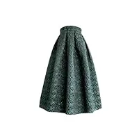 dbfbdtu jupe midi plissée vintage en jacquard taille haute pour femme, couleur unie, coupe ajustée, dark en8, xxxl