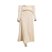 hgvcfcv printemps, automne et hiver cachemire femmes taille haute jupe plissée mode a word knit bottomed 5 couleurs, blanc, taille unique