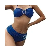 arhar maillot de bain rétro sexy à trois points pour femme européenne et américaine avec vent, petite poitrine, vacances, source chaude (couleur : bleu, taille : code m) (bleu m)