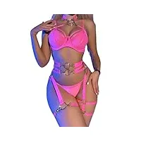 aranmei ensembles de lingerie pour femme sous-vêtements sexy avec porte-jarretelles et tour de cou ensembles de lingerie exotiques à bretelles (rose, l)