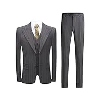 costume 3 pièces pour homme - veste de fête avec pantalon - gilet - rayures verticales - ensembles de mariage pour homme, 625 gris 9, l