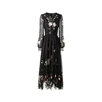 adhdyuud robe d'été vintage pour femme, manches lanternes, paillettes, dentelle, broderie florale, robes longues, noir , xxl