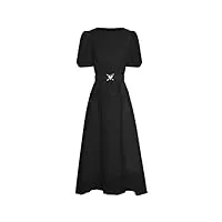 robe d'été mi-longue à manches courtes pour femme avec ceinture élastique, noir , l
