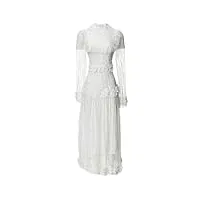 robe d'été mseh à col rond pour femme, style vintage, manches longues, appliques et volants, blanc, s