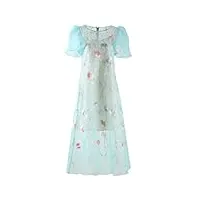 adhdyuud robe d'été en maille pour femme - vintage - manches évasées - broderie florale, bleu clair, xl