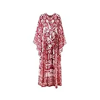 adhdyuud robe d'été vintage à col en v pour femme - style décontracté - avec nœud - frenulum - imprimé floral, rouge, m